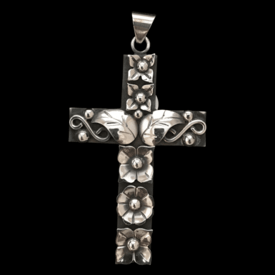 Handmade Sterling Silver Flower Cross Pendant
