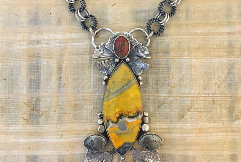 Gingko Motif Bumblebee Jasper Necklace