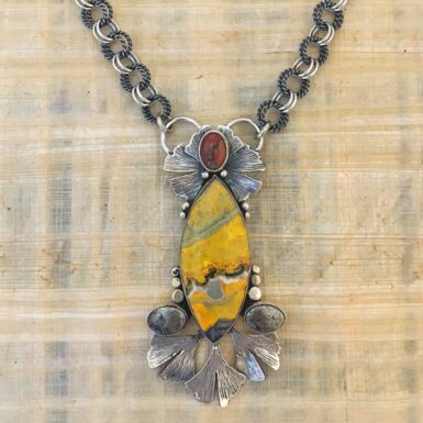 Unique Sterling Silver Ginko Leaved Jasper Necklace
