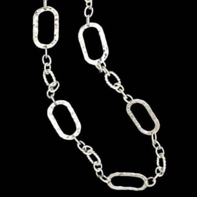 Sterling silver hammered oval shaped long chain necklace