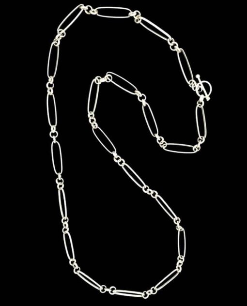 Long handmade sterling silver oval shaped link chain