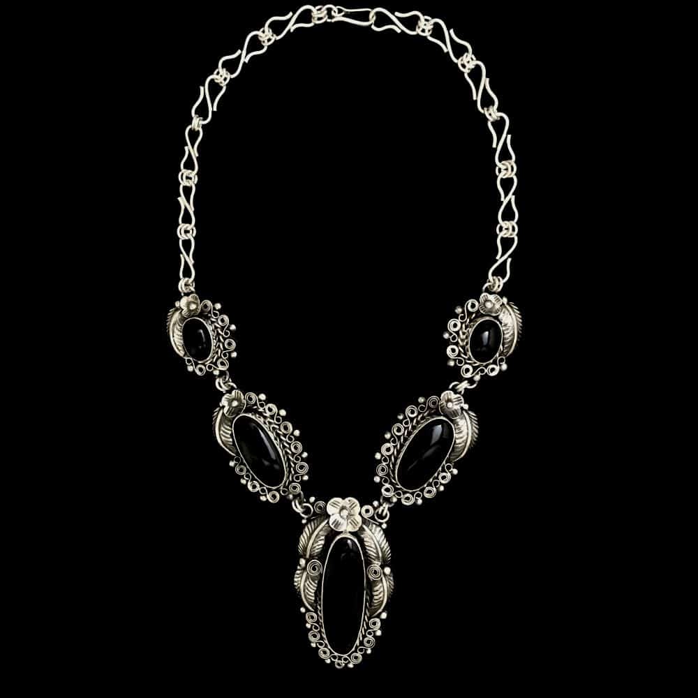 Wholesale Sterling Silver Onyx Floral Necklace