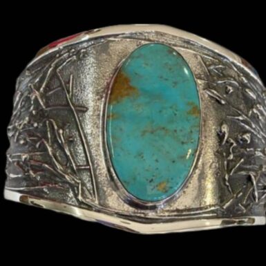 Unique Sterling Silver turquoise oval cuff bracelet