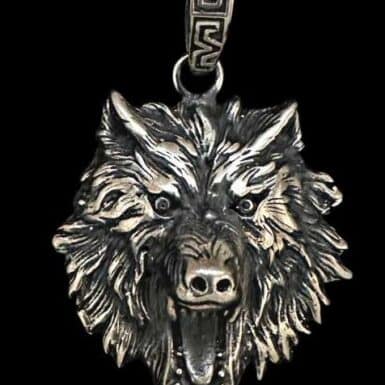 Unique sterling silver wolf pendant